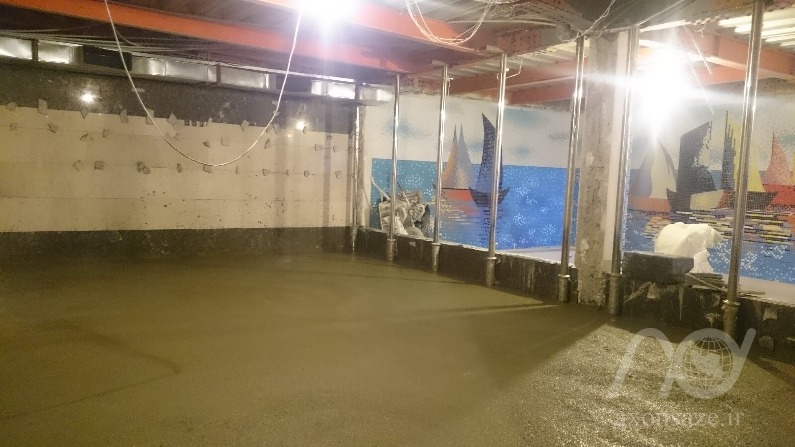 بتن‌ساب زده شده و آماده پایه سالن ورزشی اجرای آکسون سازه آراد